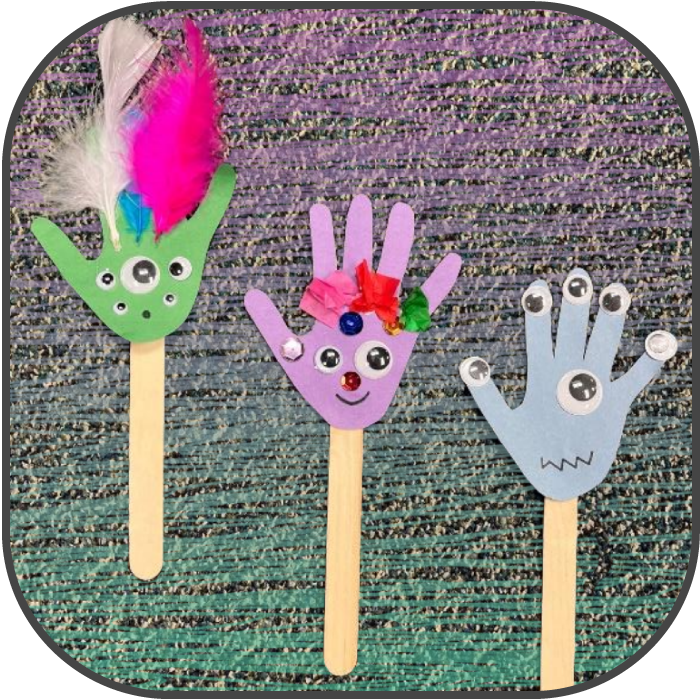 Paper Handprint Monster Puppets