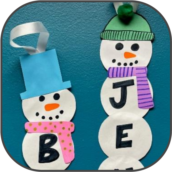 Paper snowmen with letters on each circle of the snowmand body