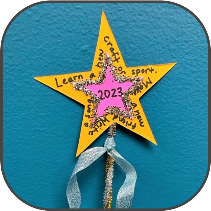 3D star shaped wand with sparkly pipec cleaners and ribbons