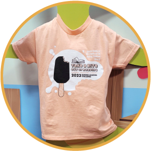 T-shirt with a graphic showing a fudge popsicle with a bite gone and 'Take a Bite Out of Reading'