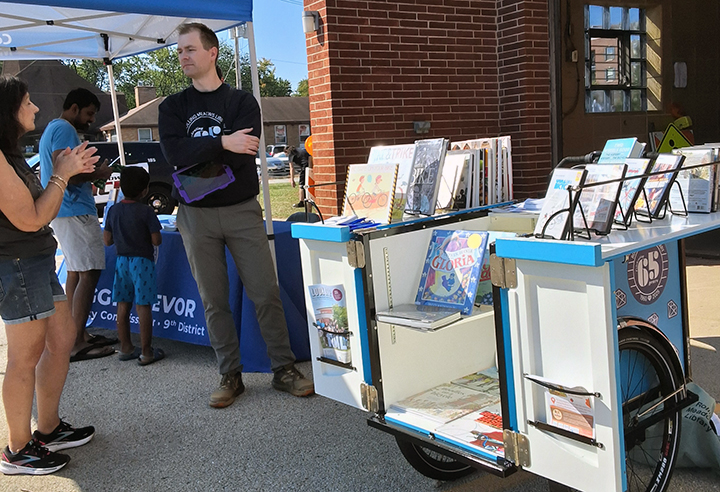 Open book bike filled with books