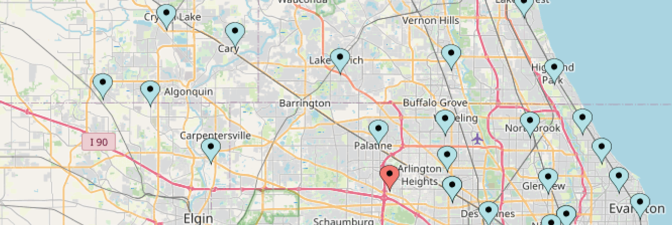 Map with location pins showing local CCS libraries