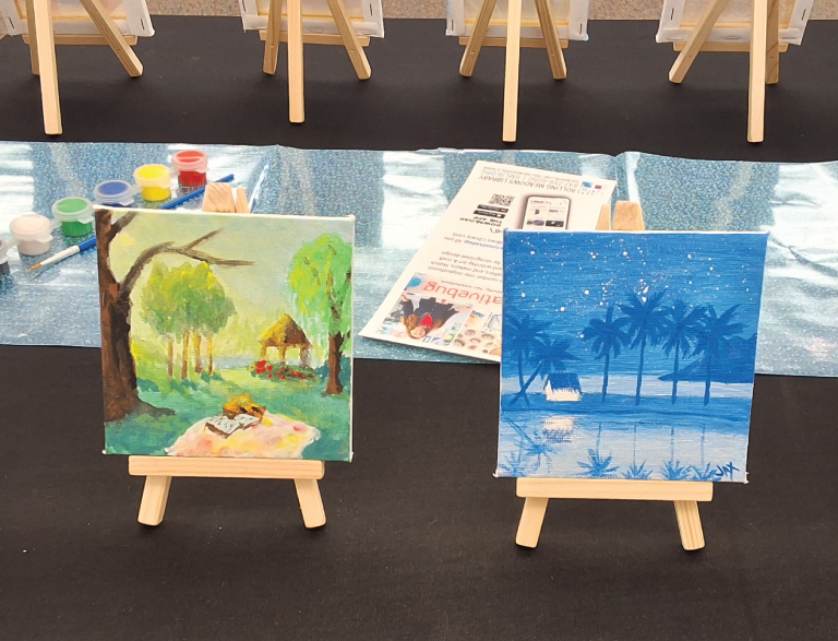 Painting of park and painting of tropical landscape