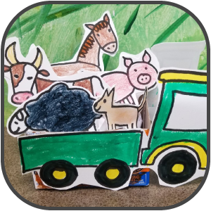 Farm Animals in the back of a pick up truck