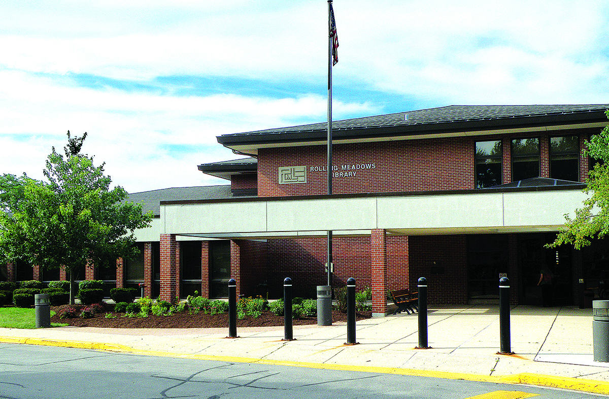 Exterior Building with Rolling Meadows Library logo visable